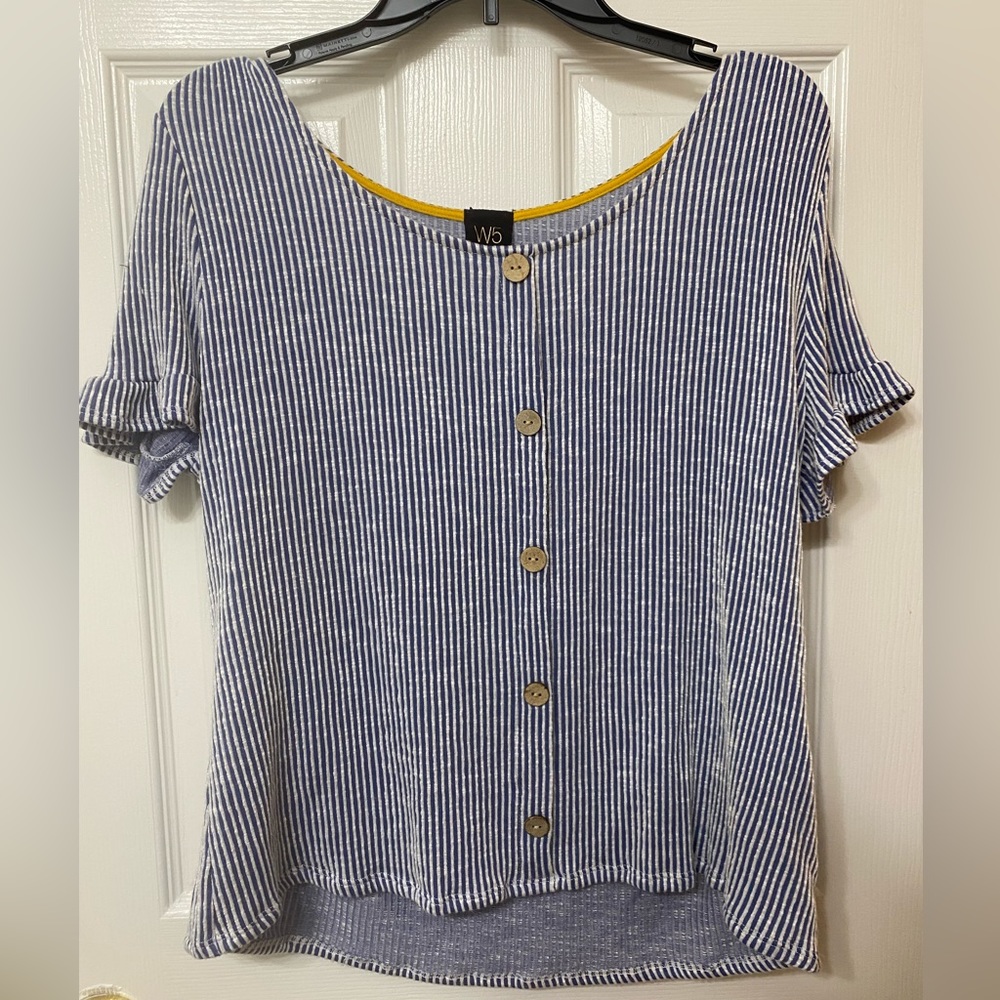 W5 Blue Textured Striped Blouse - Size XL